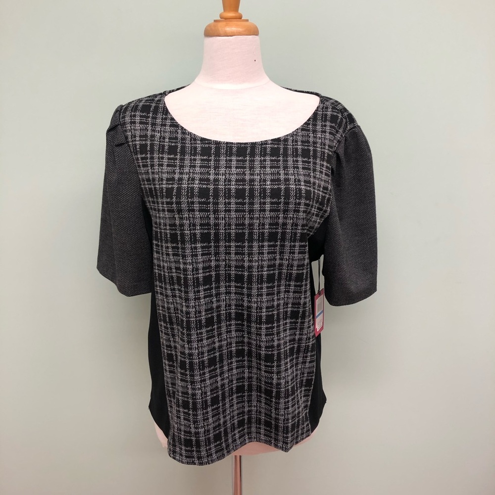 Vince Camuto | Women's Plaid T-Shirt | Black & Grey | Various Sizes
